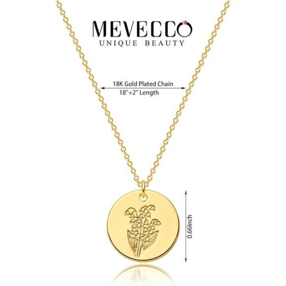 MEVECCO Birth Flower Necklace 18k Gold Custom Floral Pendant Necklaces Dainty - Picture 3 of 7